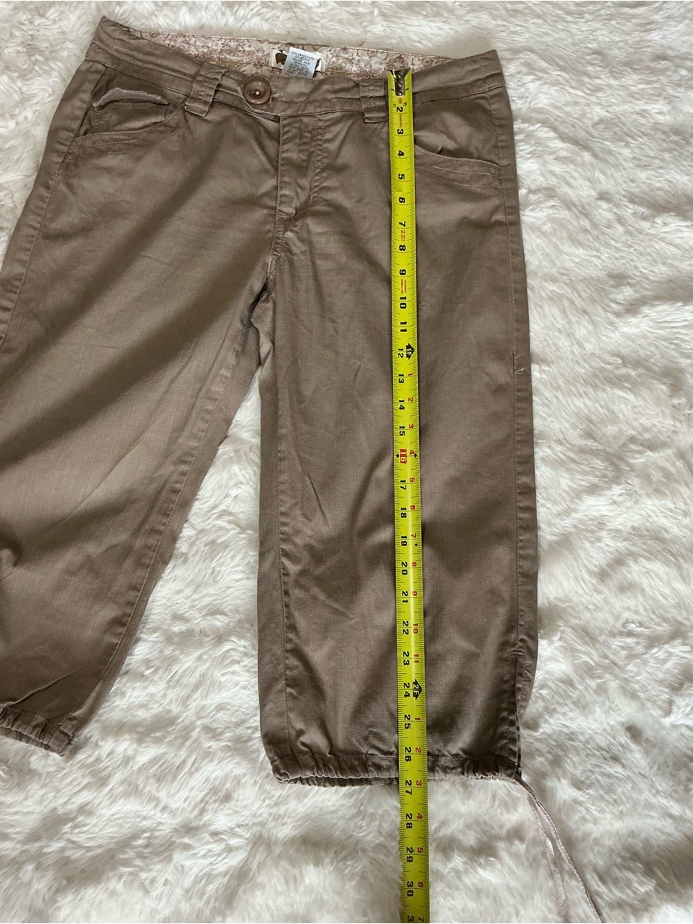 Cavaricci Women’s 100%Cotton Capri Pants Size 8 Tan Drawstring Hem Y2K - Picture 5 of 9